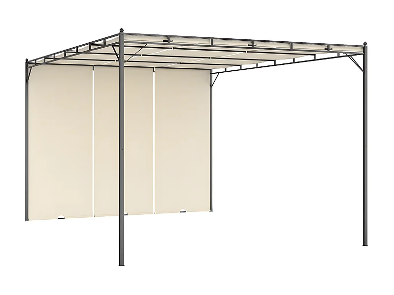 Cenador de jardín con cortina lateral color crema 4x3x2,25 m ES714957