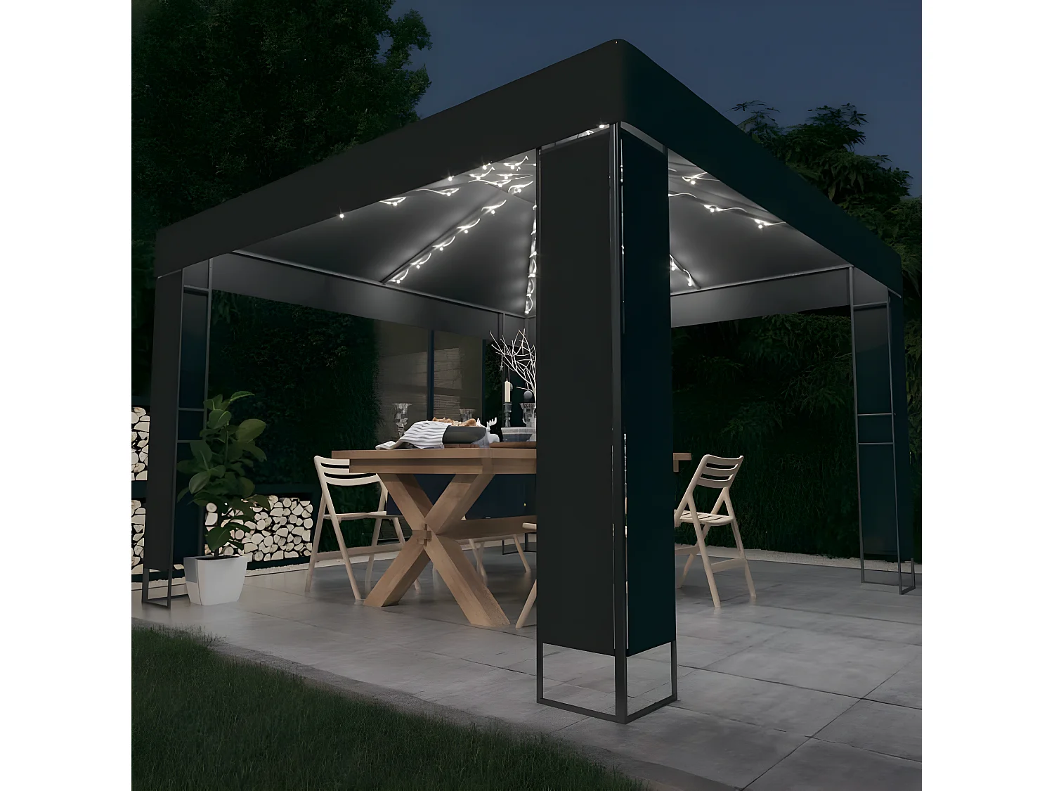 Tonnelle avec double toit et lumières LED 3x3 m Anthracite WVGQ6856