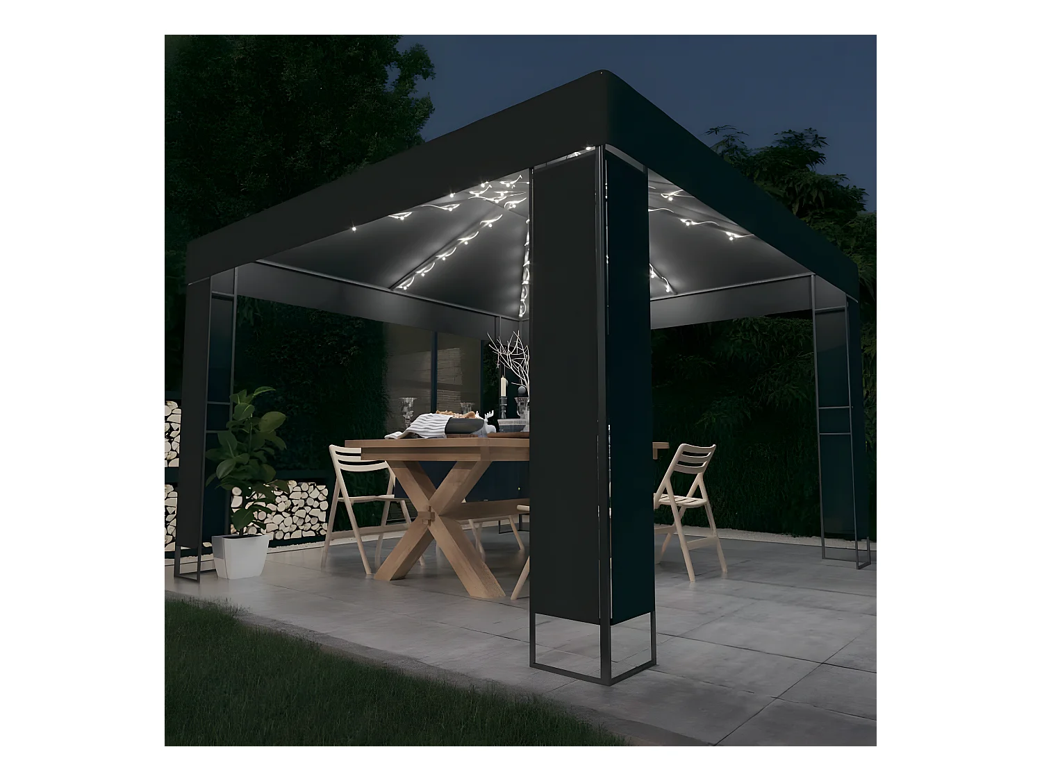 Tonnelle avec double toit et lumières LED 3x3 m Anthracite WVGQ6856