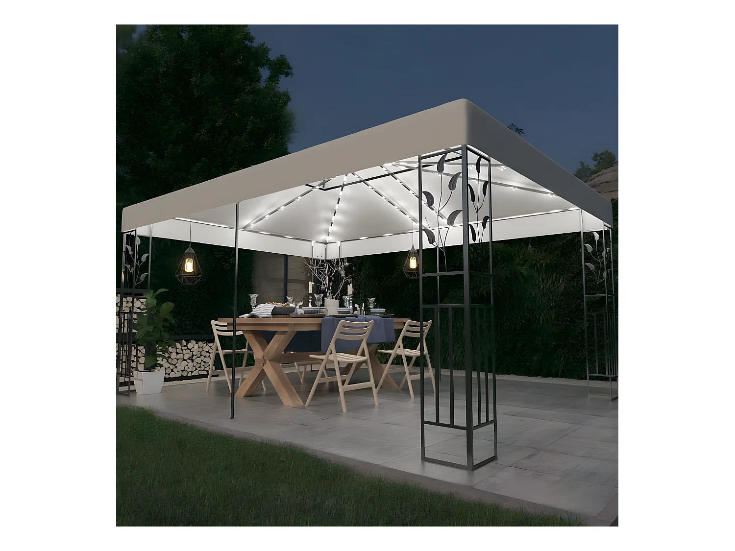 Tonnelle avec double toit et lumières LED 3x4 m Blanc WVGQ5085