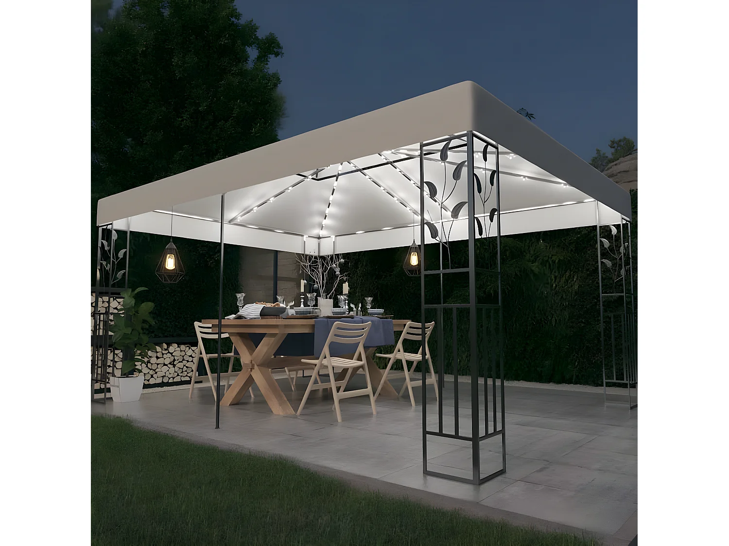 Tonnelle avec double toit et lumières LED 3x4 m Blanc WVGQ5085