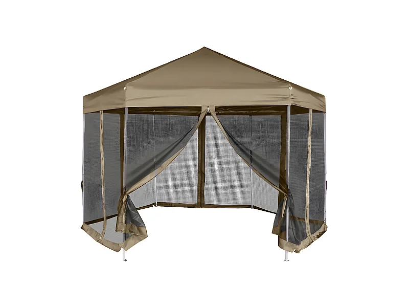 Tenda pop-up hexágono c/paredes 3,6x3,1m 220g/m² cinza-castanho PT306844