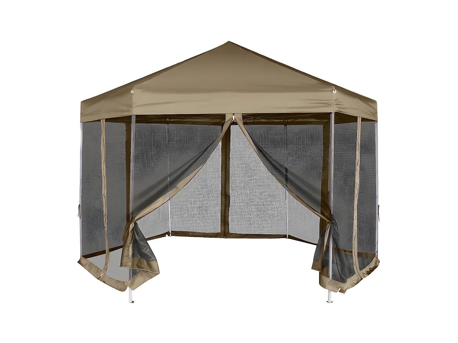 Tonnelle hexagonal et parois latérales 3,6x3,1 m taupe 220g/m² WVGQ5928