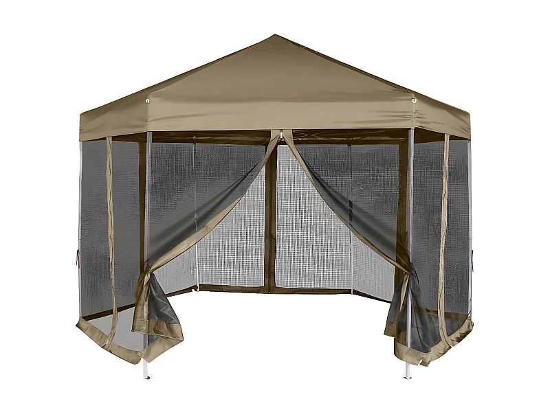 Carpa desmontable hexagonal paredes gris taupe 3,6x3,1m 220g/m² ES721336