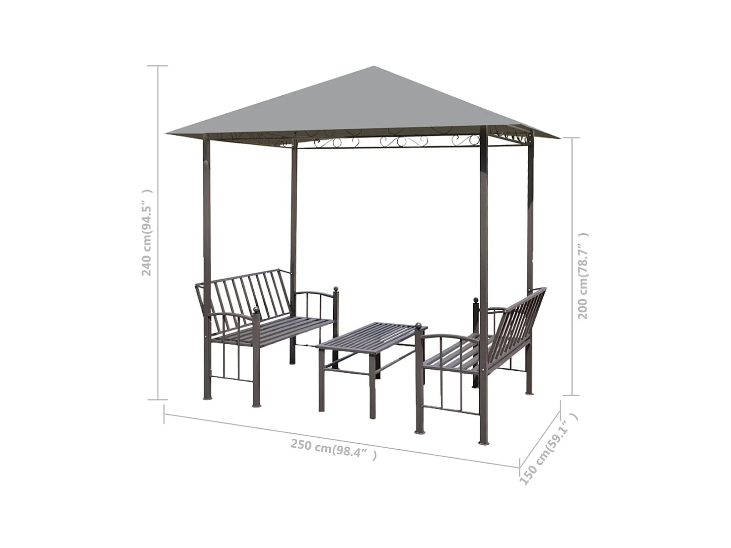 Tonnelle de jardin avec table et bancs 2,5x1,5x2,4m Anthracite WVGQ4388