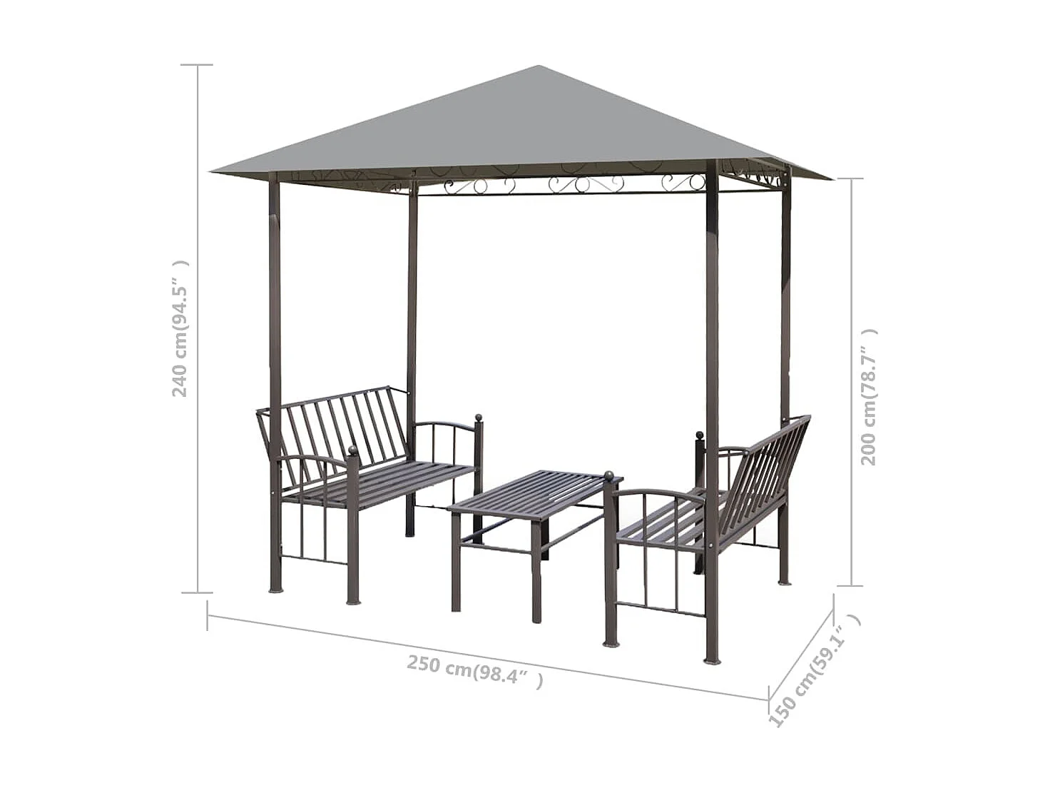 Tonnelle de jardin avec table et bancs 2,5x1,5x2,4m Anthracite WVGQ4388