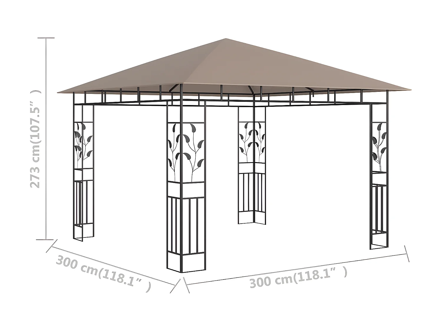 Prieel met klamboe 3x3x2,73 m 180 g/m² taupe NL792106