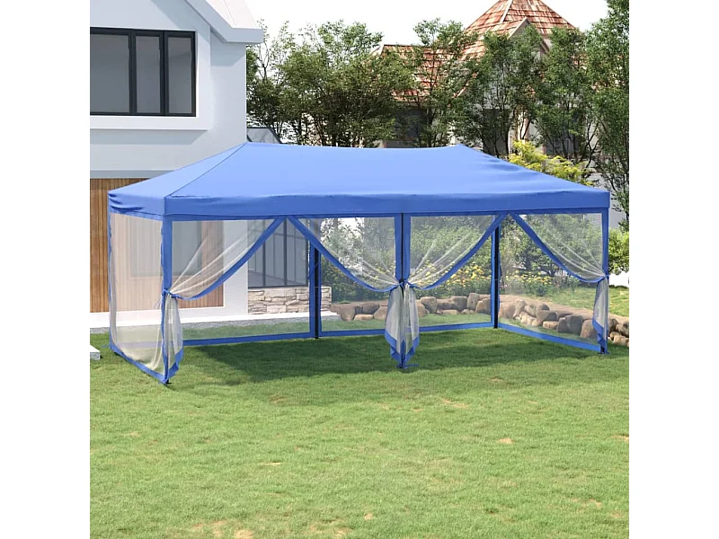 Carpa para fiestas plegable con paredes laterales azul 3x6 m ES527766