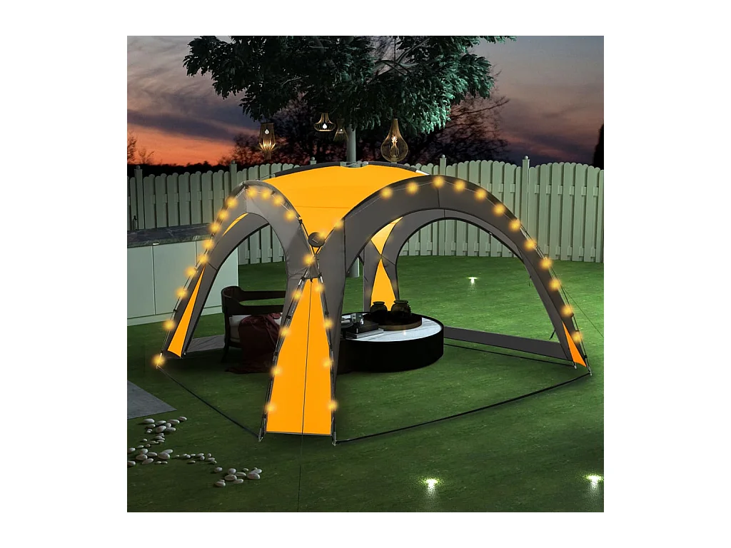 Tente de réception avec LED et 4 parois 3,6x3,6x2,3 m Jaune WVGQ6588