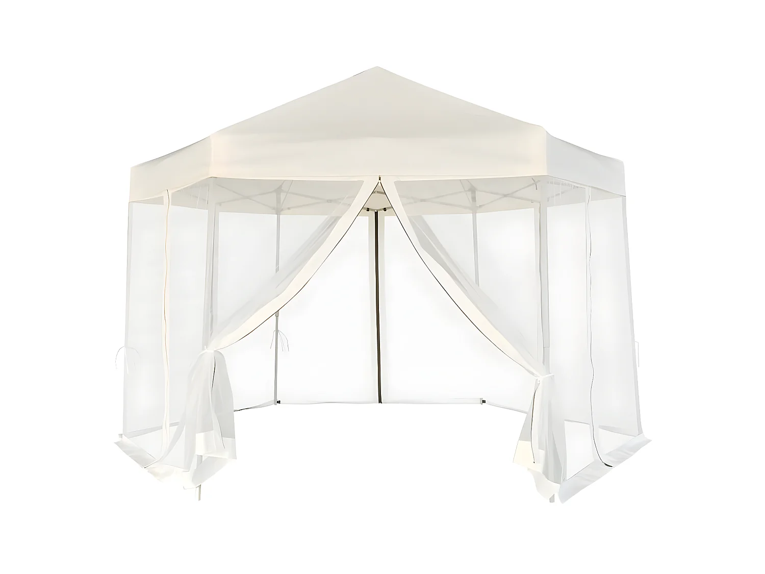 Tonnelle hexagonal et 6 parois latérales 3,6x3,1 m Blanc crème WVGQ8238