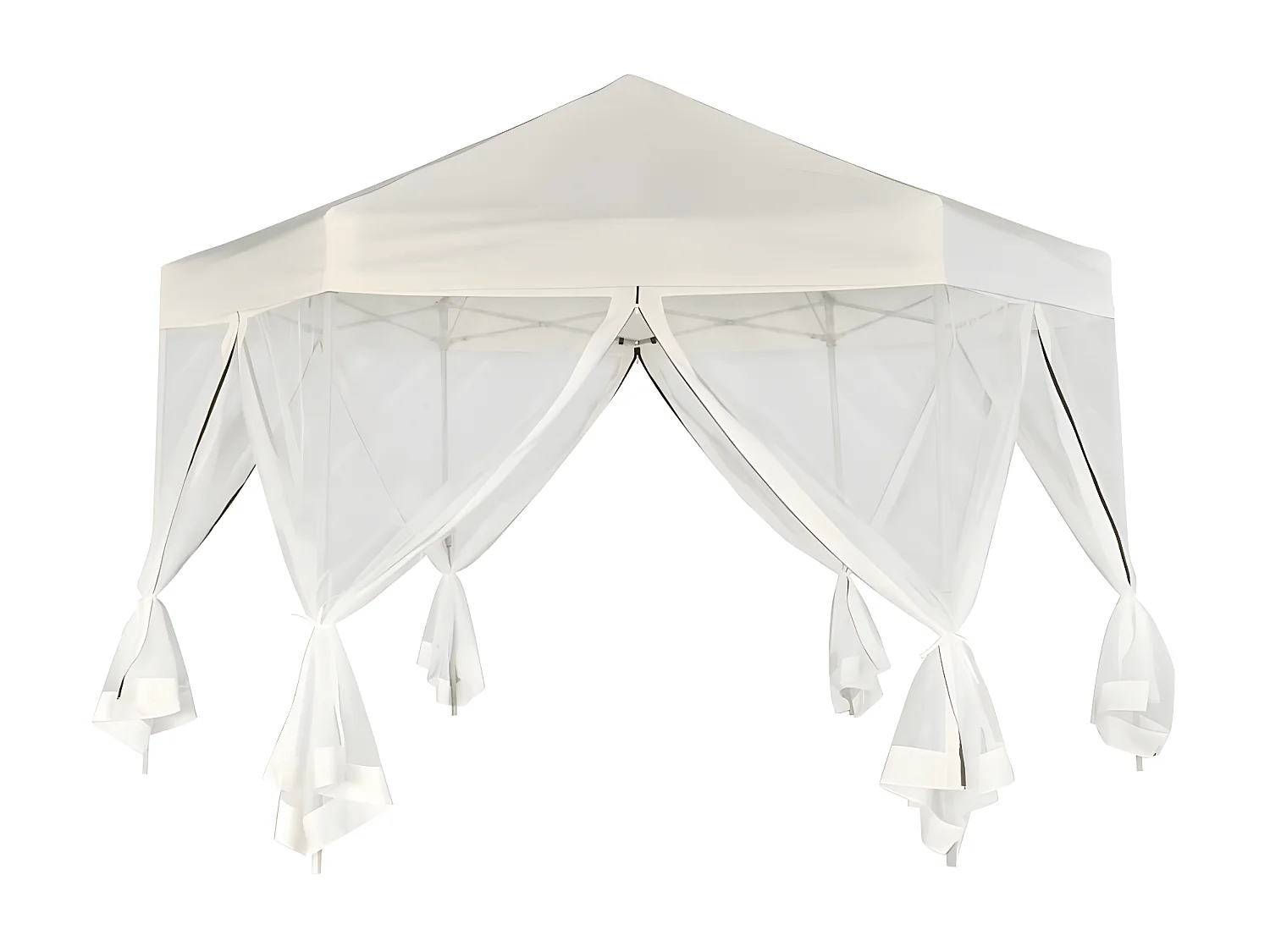 Tonnelle hexagonal et 6 parois latérales 3,6x3,1 m Blanc crème WVGQ8238
