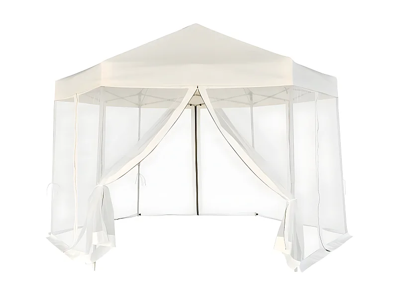 Partytent pop-up zeshoekig met 6 zijwanden 3,6x3,1 m crèmewit NL897116