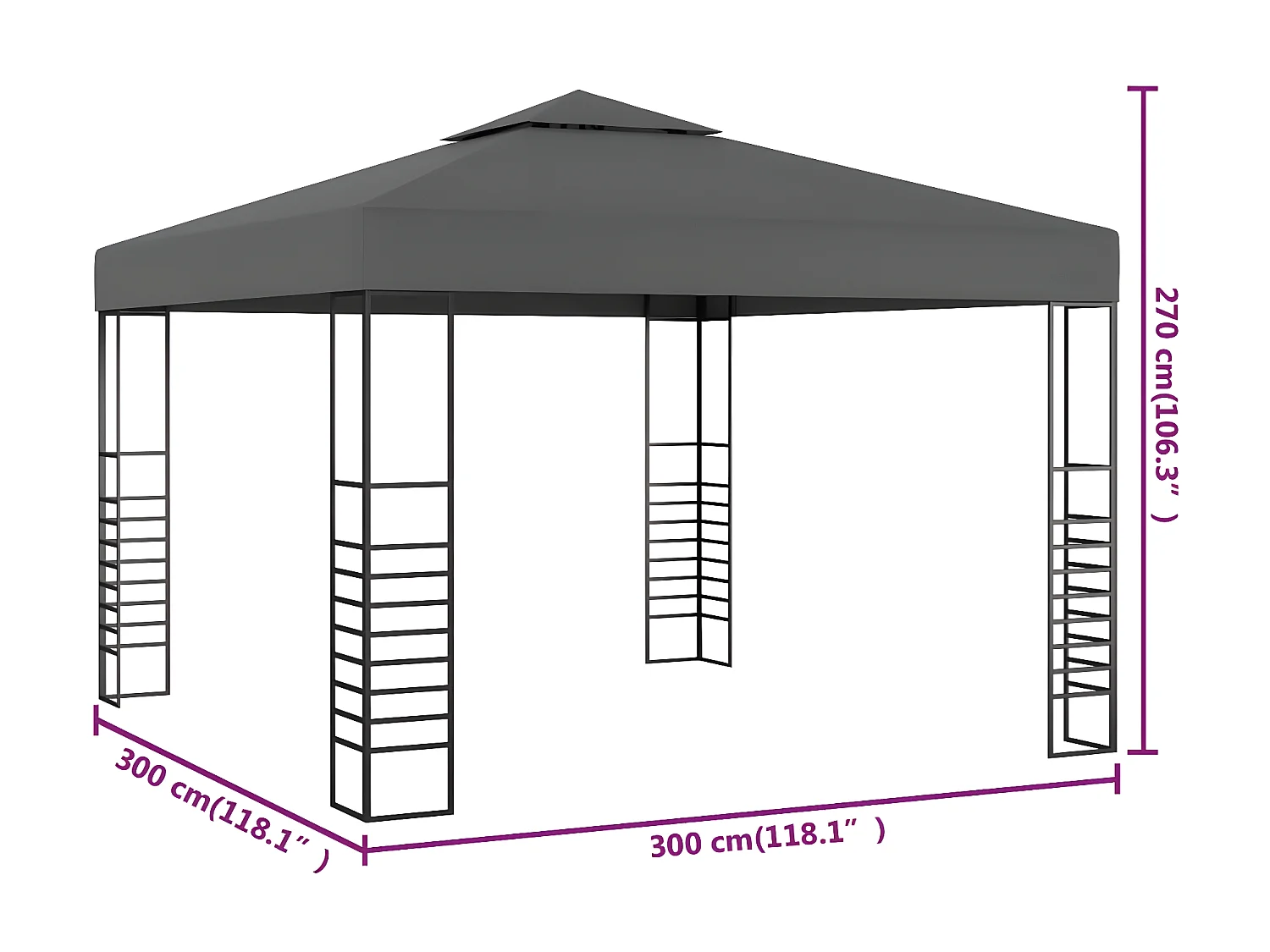 Tenda de jardim 3x3m antracite PT483829