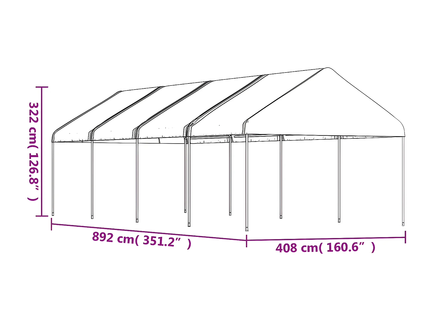 Gazebo - Tenda de recepção com telhado 8,92x4,08x3,22 m polietileno branco PT191490