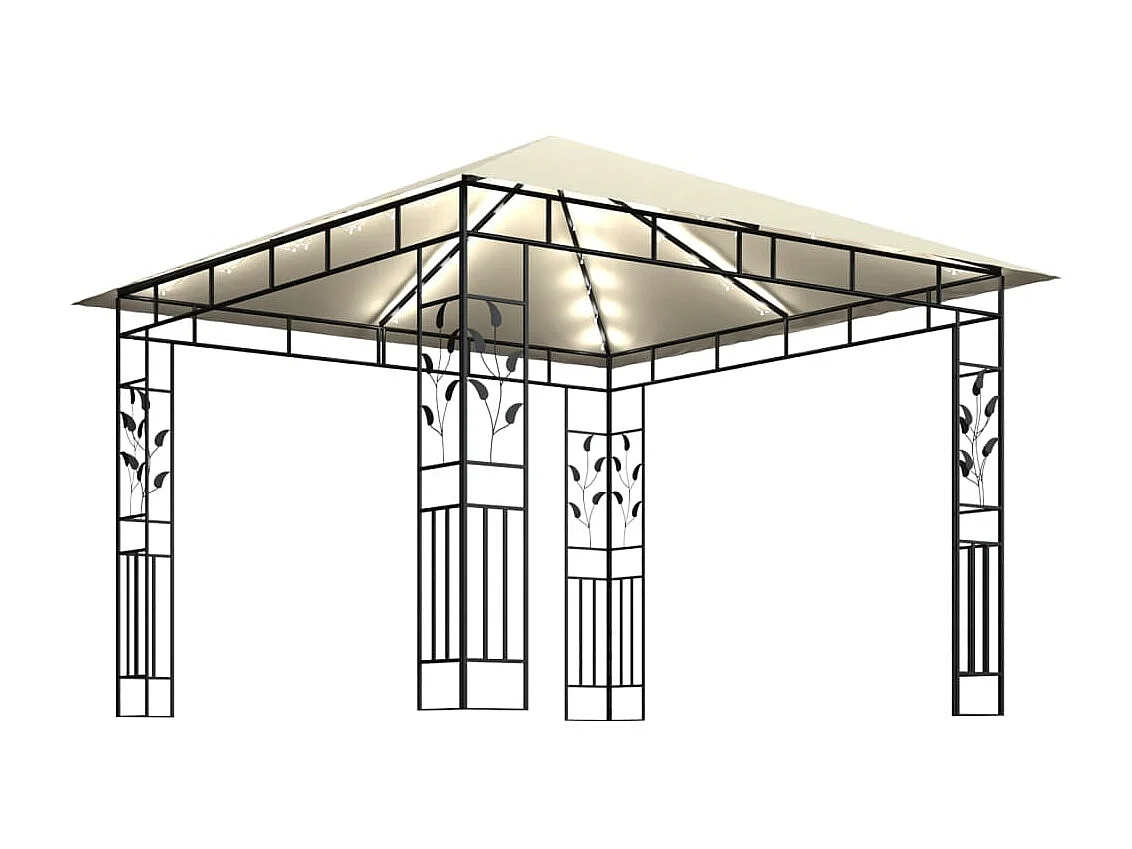 Gazebo - Tenda de recepção c/ mosquiteiro e cordões luzes LED 3x3x2,73m creme PT566347