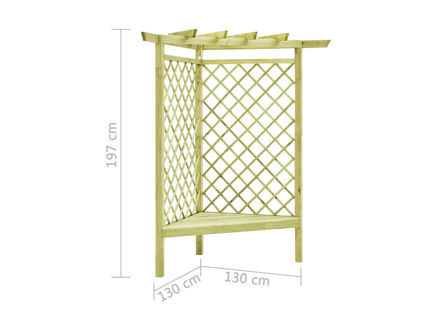 Pergola d'angle avec siège 130x130x197 cm Pin imprégné WVGQ9242