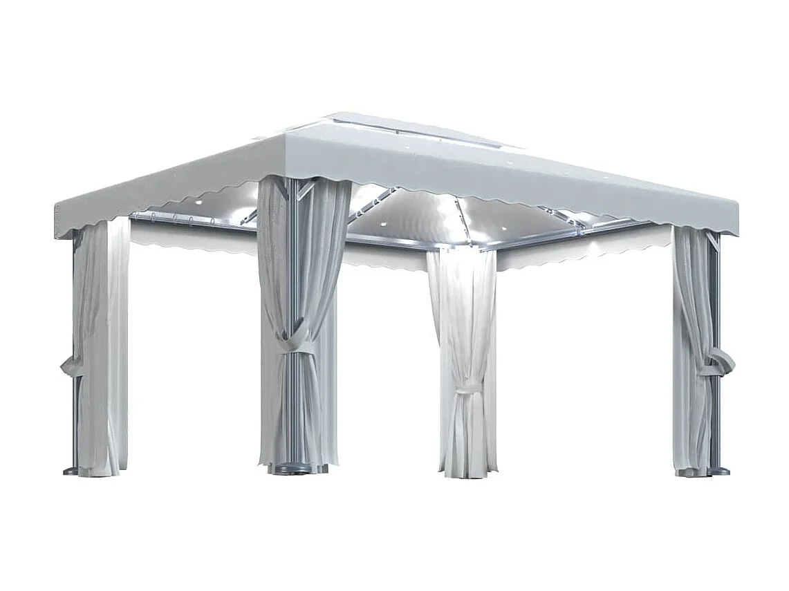 Tonnelle et rideau et guirlande lumineuse LED 4x3 m Blanc crème WVGQ8623