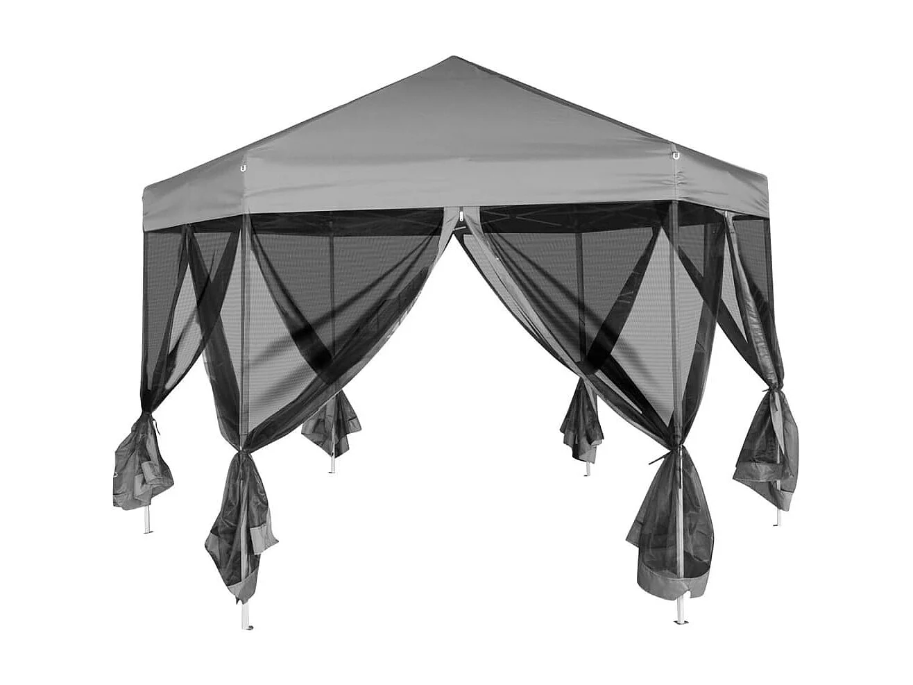 Tonnelle hexagonal avec 6 parois latérales Gris 3,6x3,1 m WVGQ8788