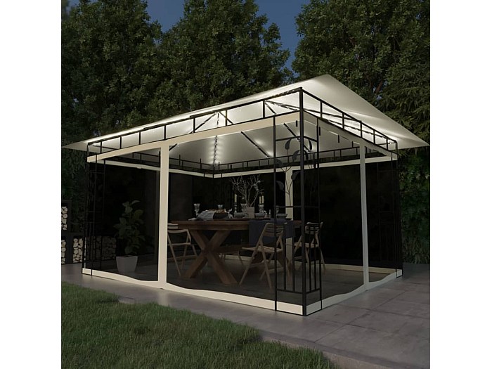 Tonnelle De Jardin Outsunny 3x4m Avec Moustiquaire Et Lumières LED Solaire - Double Toit, Stable, Parfaite Pour Terrasses Et événements