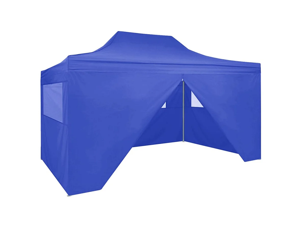 Tente de réception pliable avec 4 parois 3x4 m Acier Bleu WVGQ7905