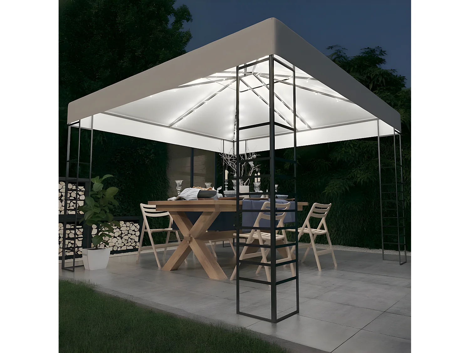 Tonnelle de jardin avec guirlande lumineuse à LED 3x3 m Blanc WVGQ9171