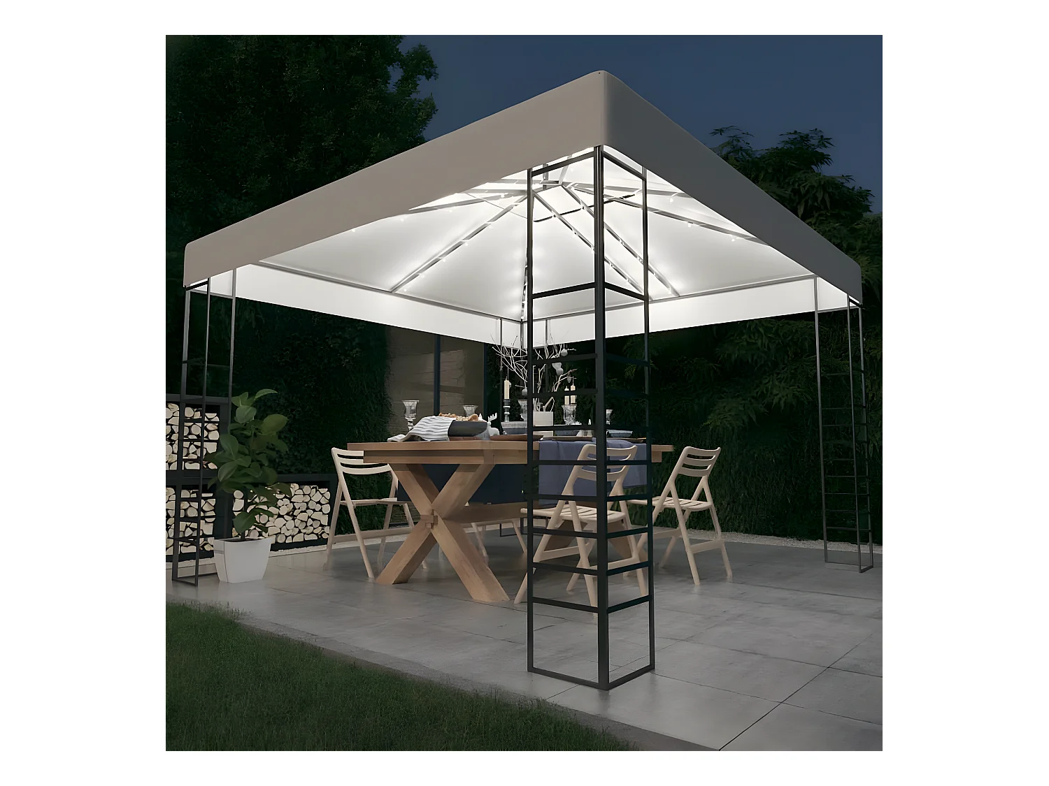 Tonnelle de jardin avec guirlande lumineuse à LED 3x3 m Blanc WVGQ9171