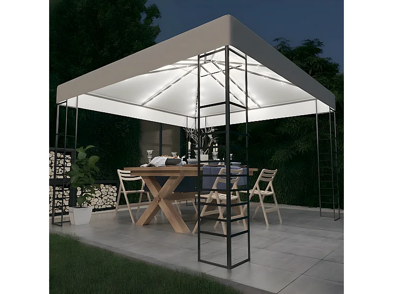 Tonnelle de jardin avec guirlande lumineuse à LED 3x3 m Blanc WVGQ9171