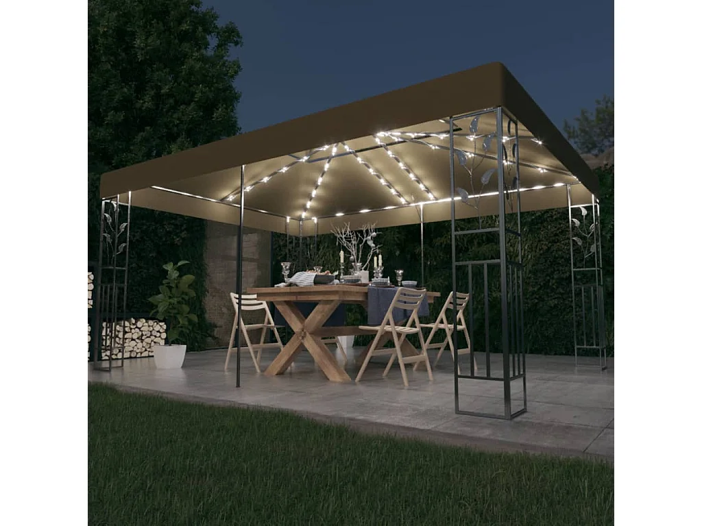 Gazebo - Tenda de recepção com toldo duplo e luzes LED 3x4m cinza-acastanhado PT474161