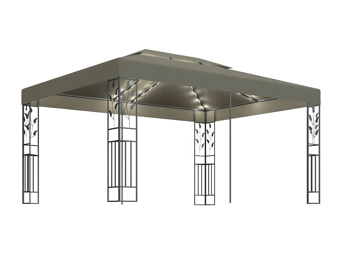 Tonnelle avec double toit et lumières LED 3x4 m Taupe WVGQ5970