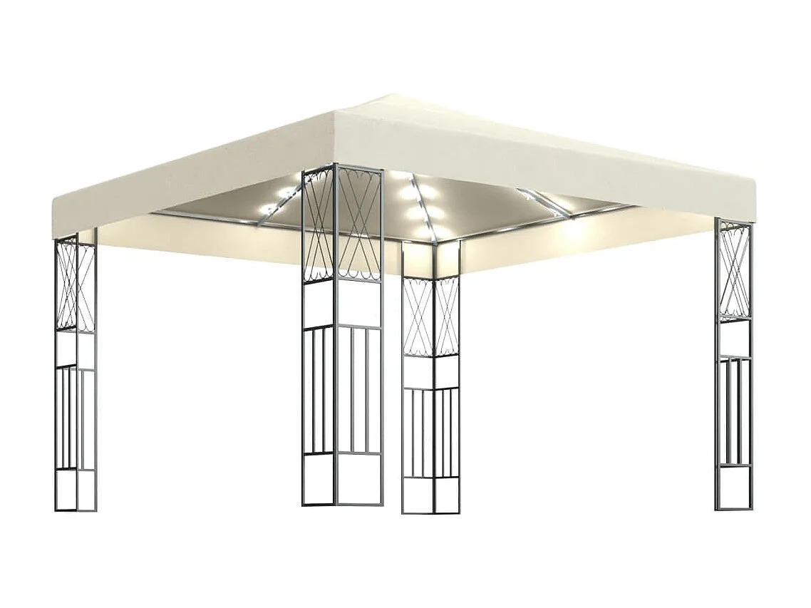 Gazebo - Tenda de recepção com cordões de luzes LED 3x3 m tecido cor creme PT554360