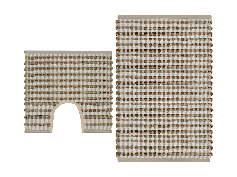 Conjunto de tapetes de WC artesanais juta natural e branco PT420672