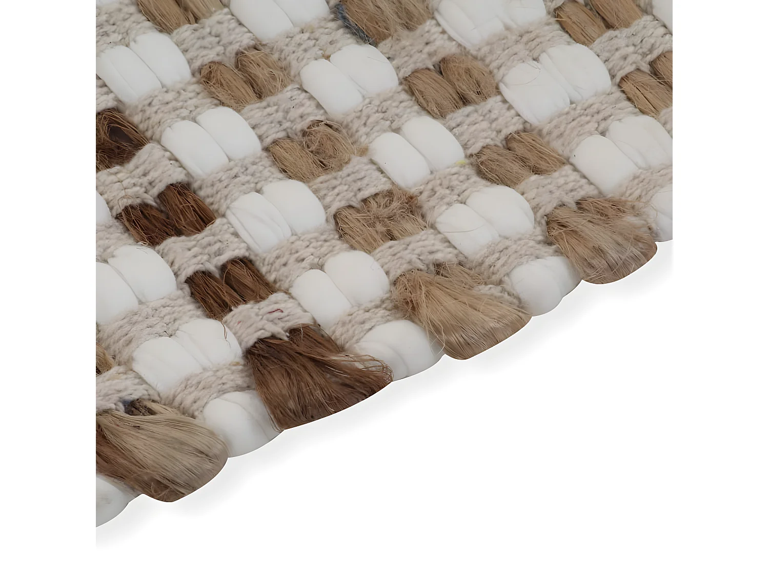 Badmattenset handgeweven jute en stof naturel en wit NL905249