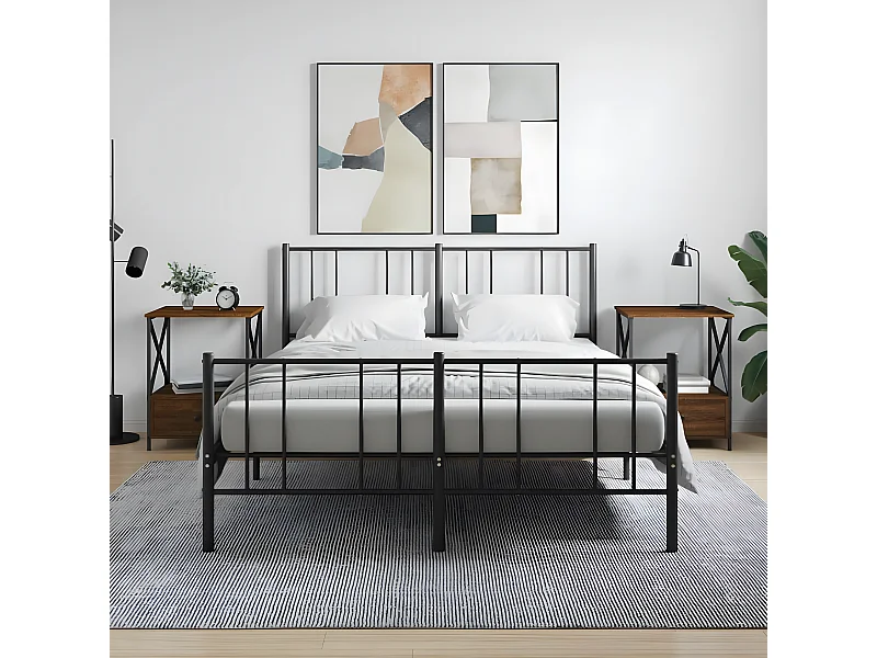 Lote de 2 Mesitas de noche madera ingeniería marrón roble 50x41x65 cm ES48093