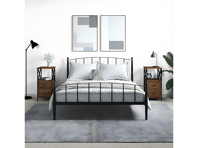 Lote de 2 Mesitas de noche madera ingeniería marrón roble 34x35,5x70 cm ES15498