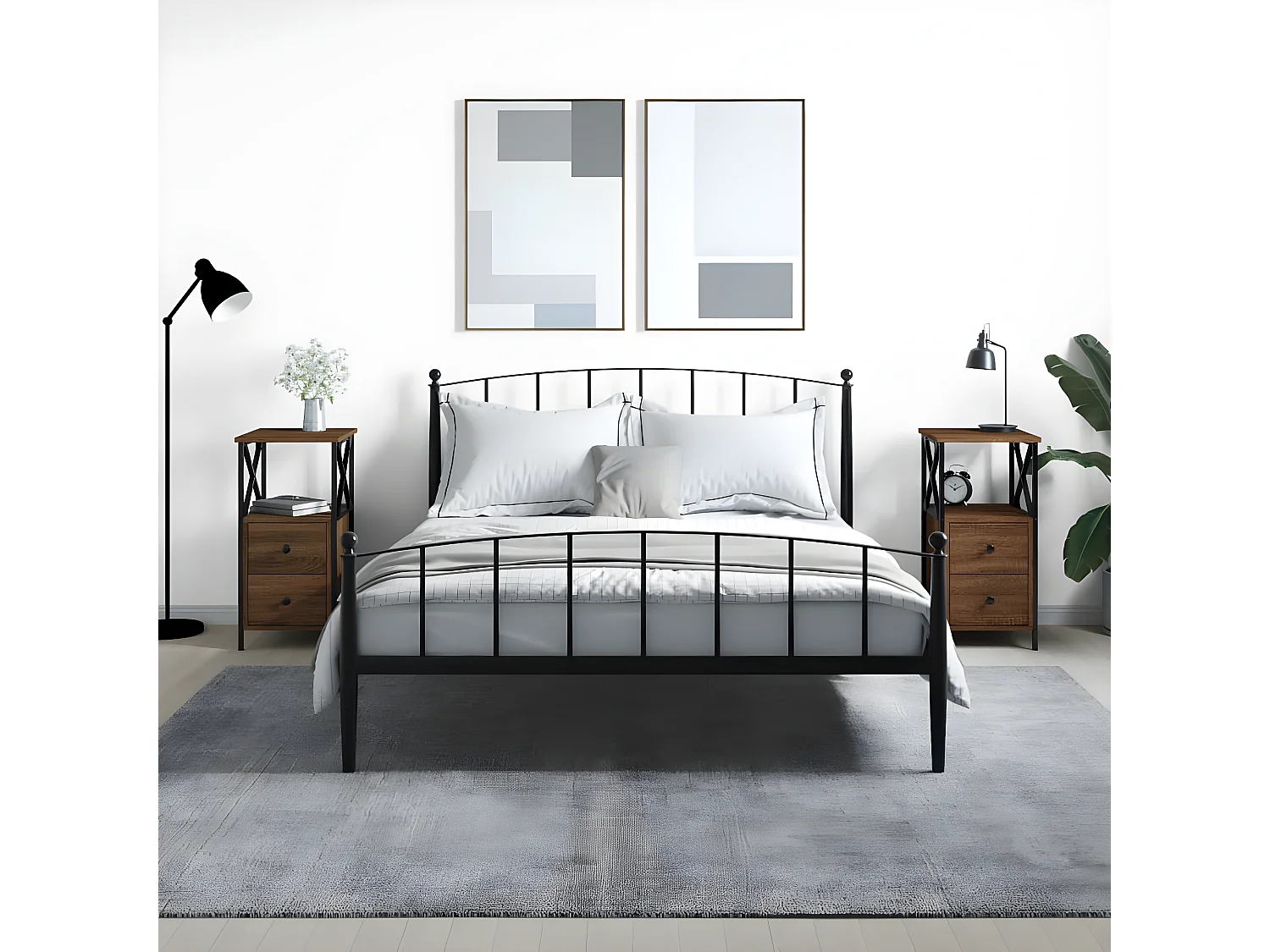 Lote de 2 Mesitas de noche madera ingeniería marrón roble 34x35,5x70 cm ES15498