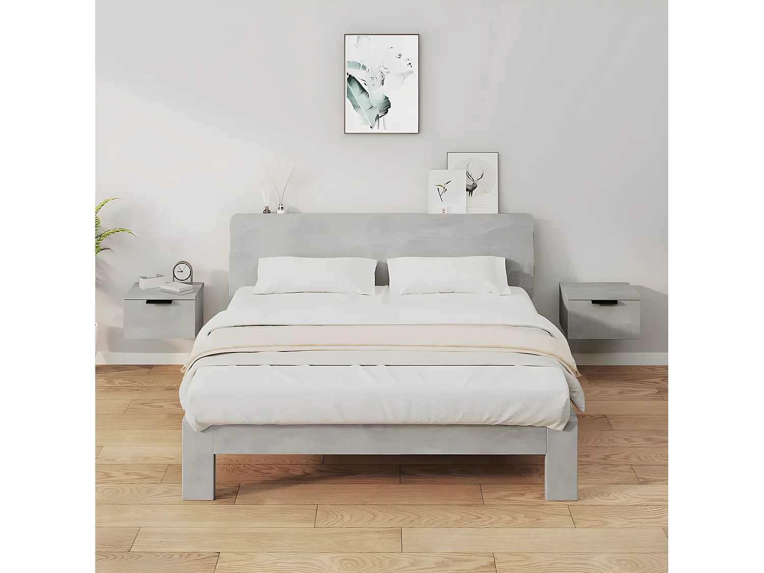 Lot de 2 Tables de chevet murales Gris béton 34x30x20 cm WVGQ7248