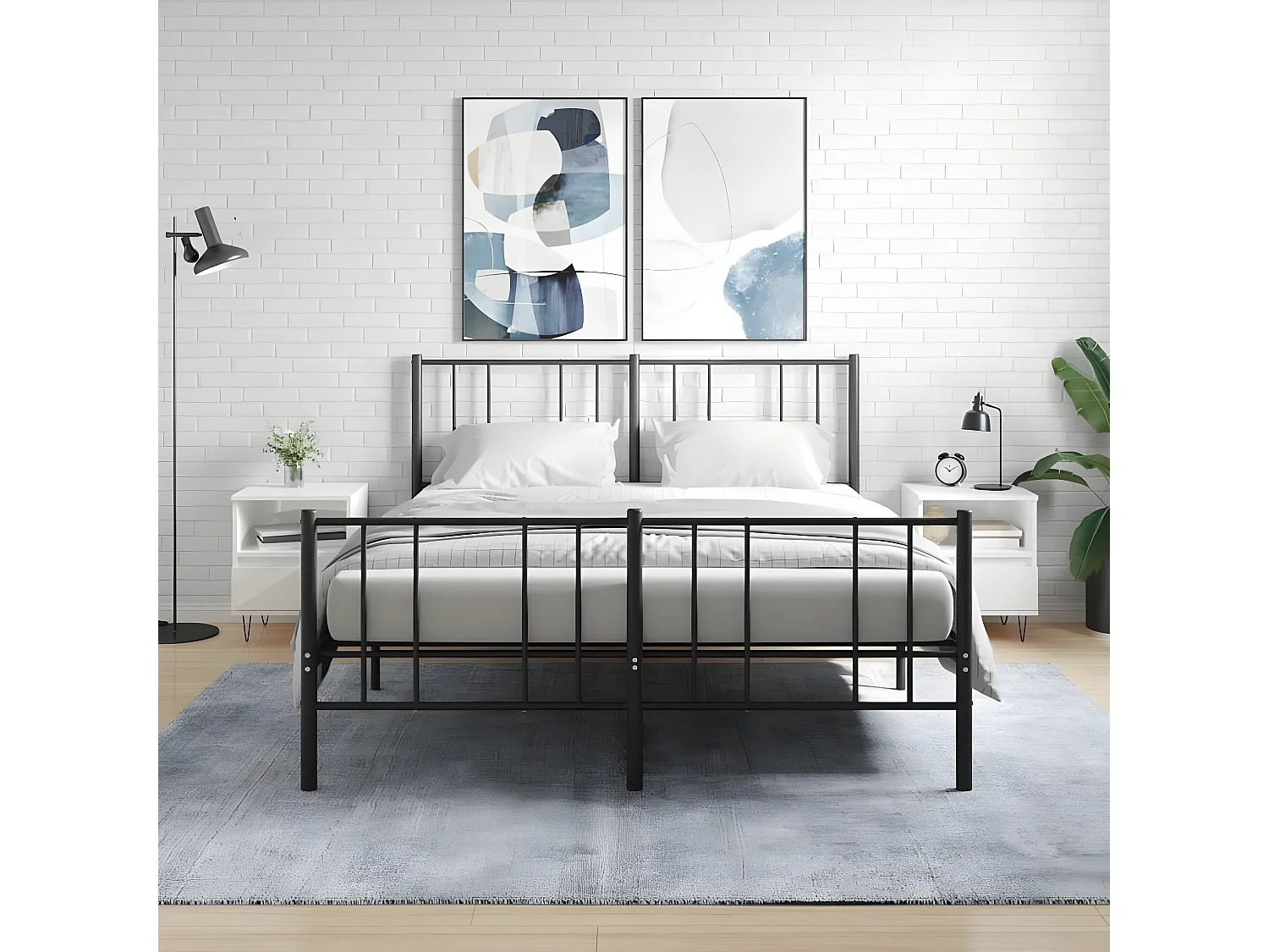 Lote de 2 Mesitas de noche madera ingeniería blanco brillo 40x35x50 cm ES71756