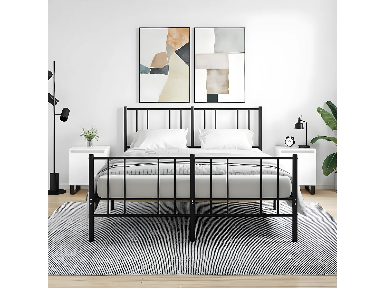 Lote de 2 Mesitas de noche madera ingeniería blanco brillo 40x30x50 cm ES42932