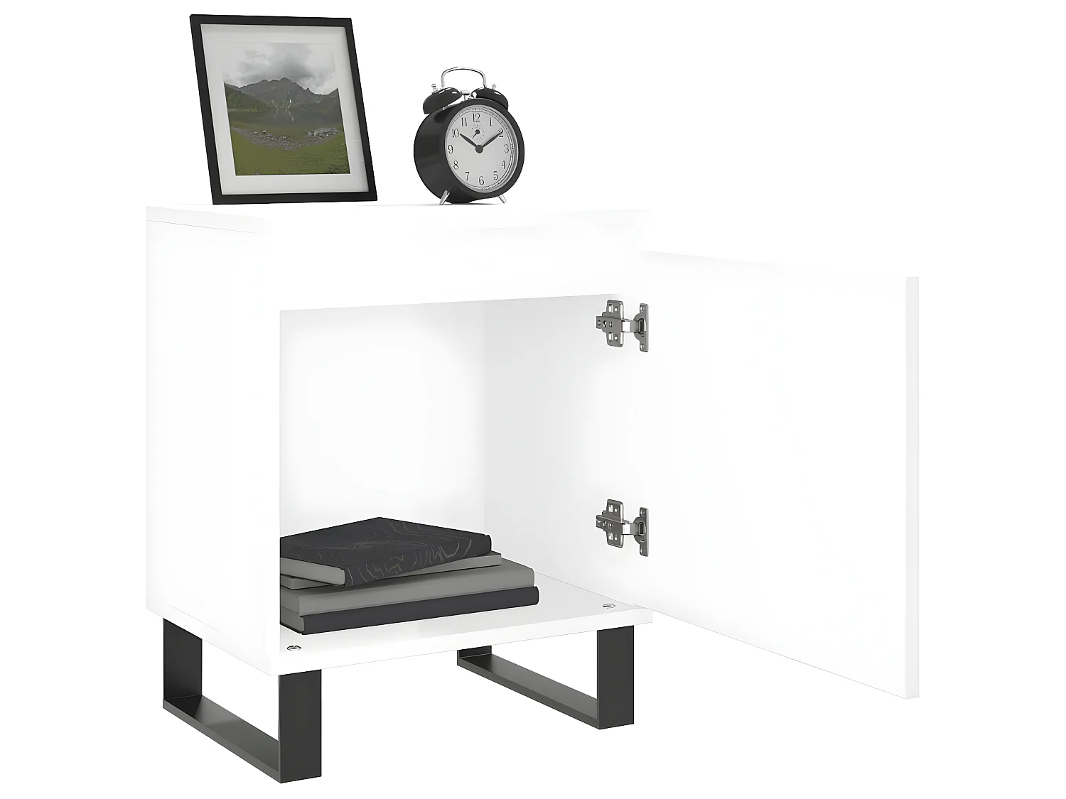 Lote de 2 Mesitas de noche madera ingeniería blanco brillo 40x30x50 cm ES42932