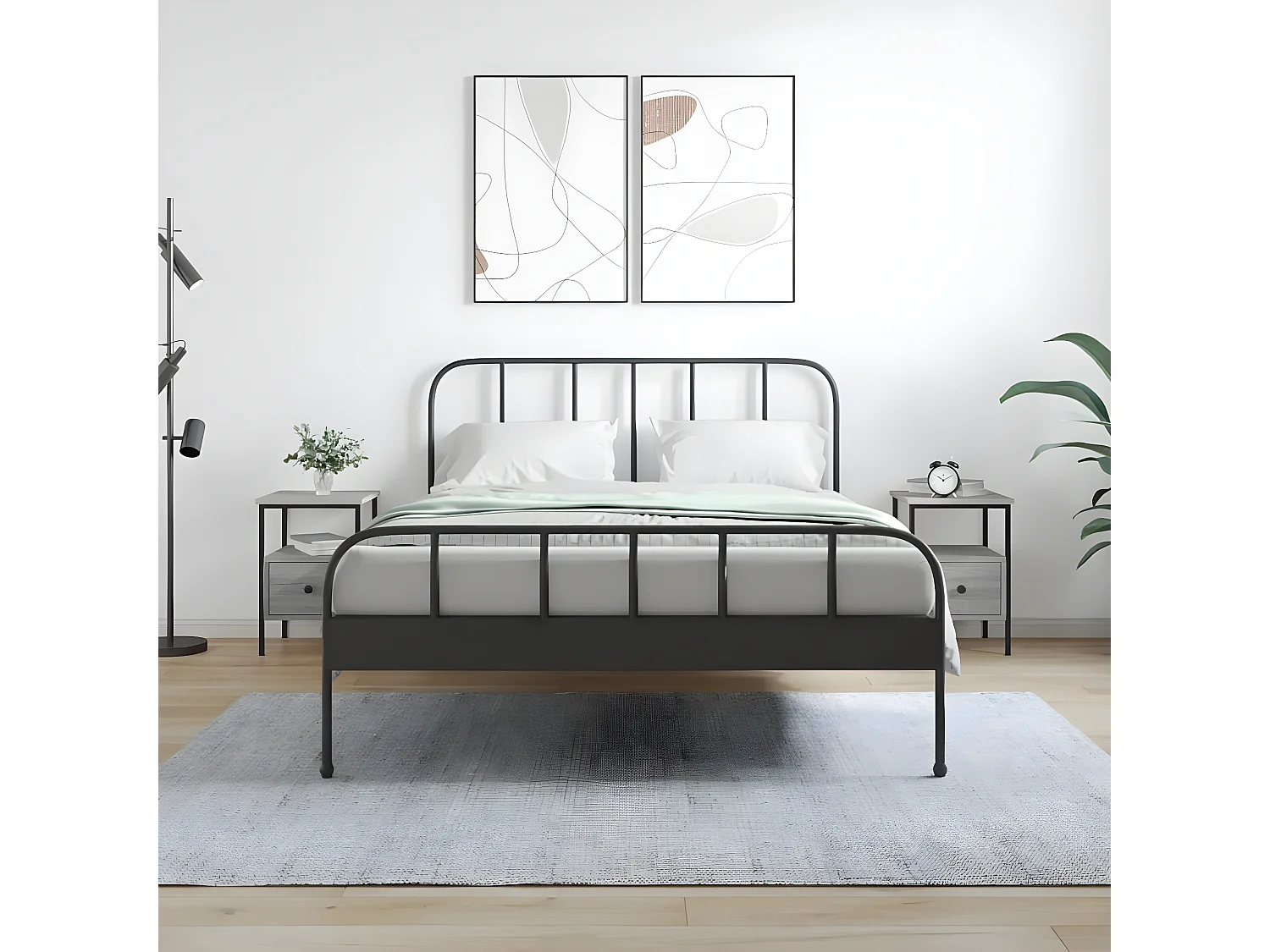 Lote de 2 Mesitas de noche madera ingeniería gris Sonoma 34x36x50 cm ES49110