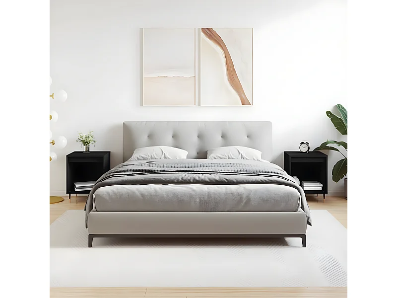 Lot de 2 Tables de chevet noir 40x35x50 cm bois d’ingénierie WVGQ9949