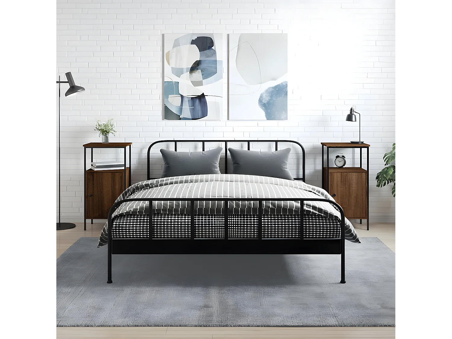 Lote de 2 Mesitas de noche madera ingeniería marrón roble 41x31x80 cm ES36451