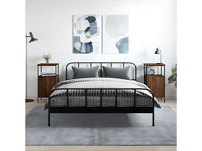 Lote de 2 Mesitas de noche madera ingeniería marrón roble 41x31x80 cm ES36451