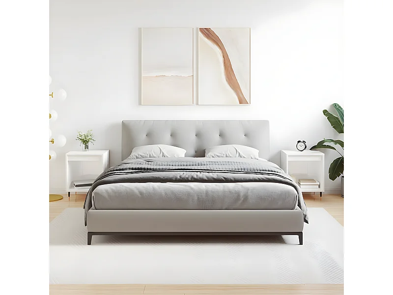 Lote de 2 Mesitas de noche madera ingeniería blanco brillo 40x35x50 cm ES85784