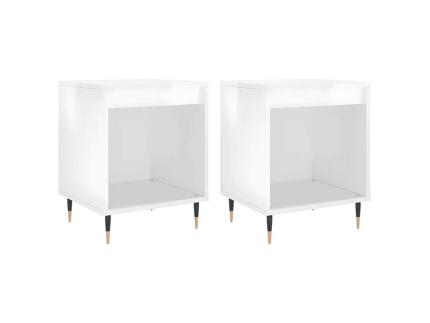 Lote de 2 Mesitas de noche madera ingeniería blanco brillo 40x35x50 cm ES85784