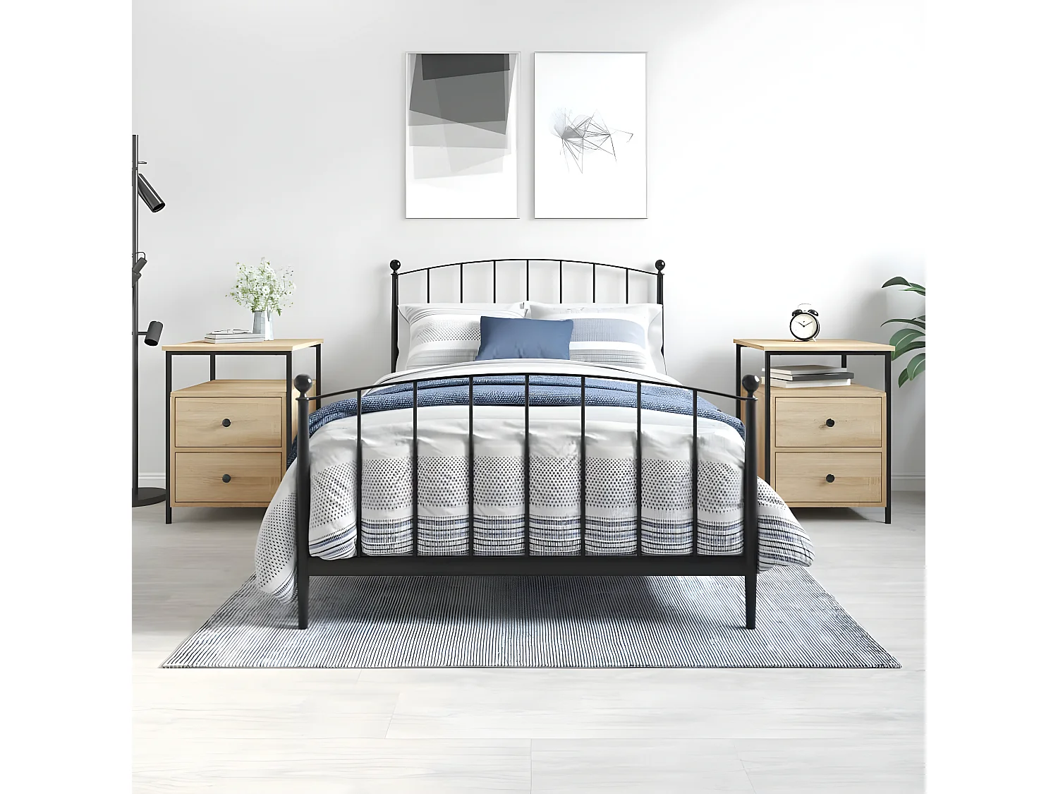 Lote de 2 Mesitas de noche madera ingeniería roble Sonoma 44x45x60 cm ES60921