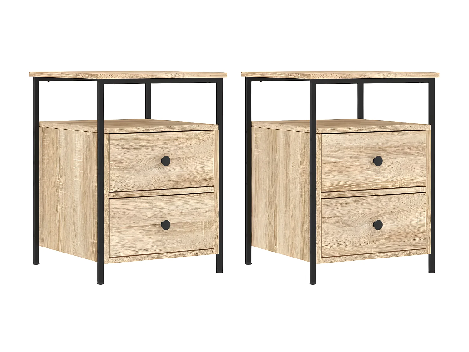 Lote de 2 Mesitas de noche madera ingeniería roble Sonoma 44x45x60 cm ES60921