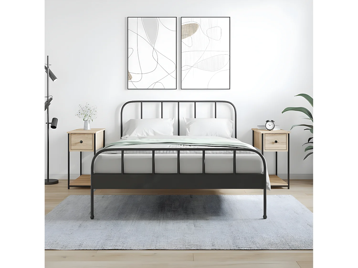 Lote de 2 Mesitas de noche madera ingeniería roble Sonoma 30x60x60 cm ES40997