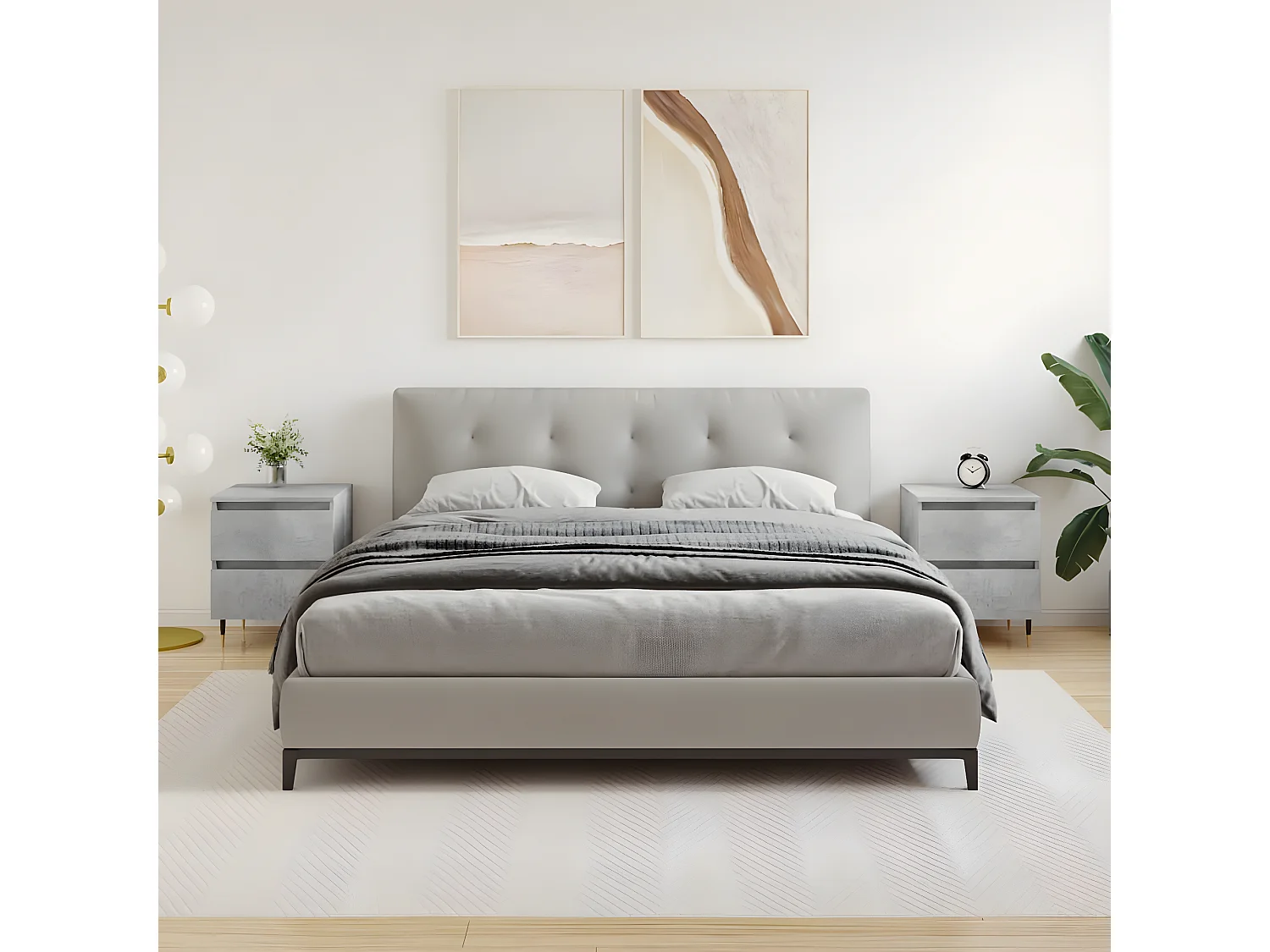 Lot de 2 Tables de chevet gris béton 40x35x50 cm bois d’ingénierie WVGQ8416