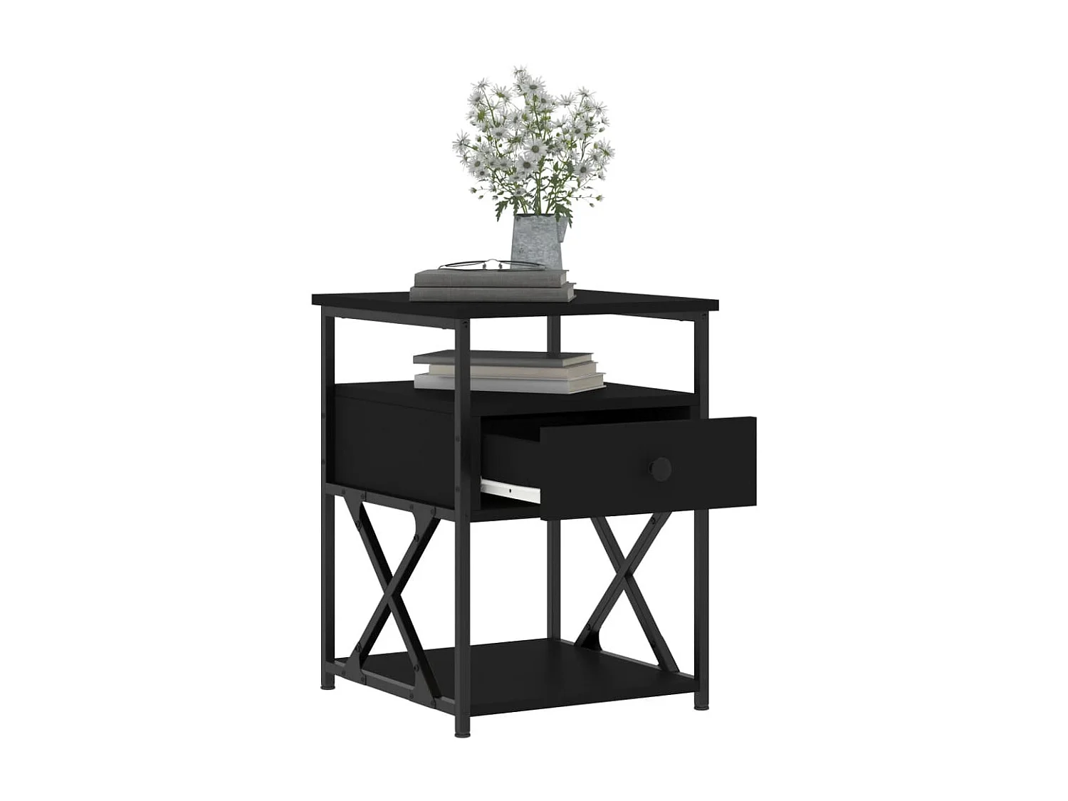 Lot de 2 Tables de chevet noir 40x42x55 cm bois d’ingénierie WVGQ4315